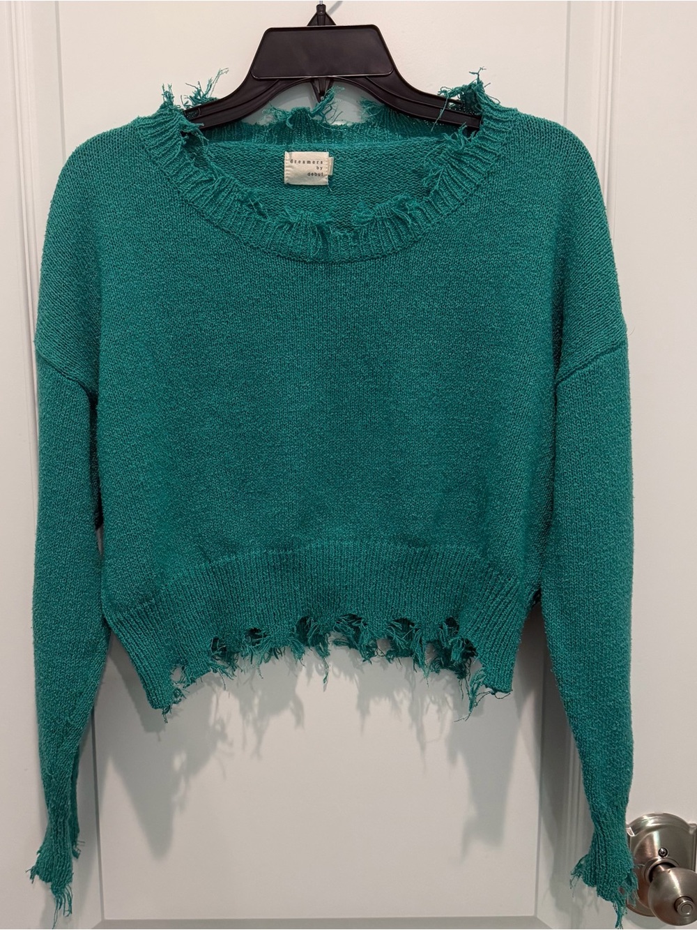 Dreamers by Debut Women’s Cropped Distressed Sweater Size S Green
